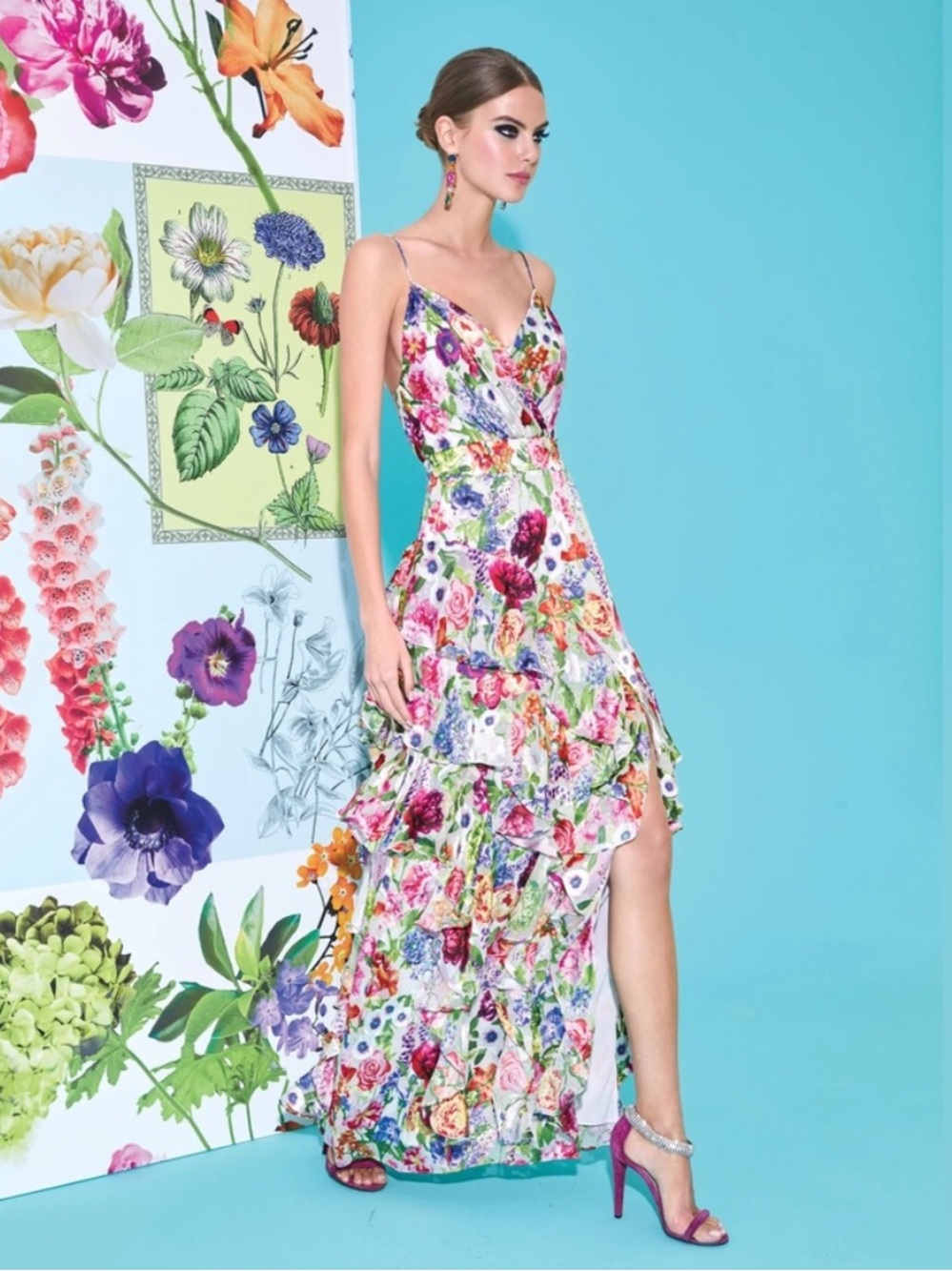 Alice + Olivia Hayden Floral Ruffle Maxi Dress Size 10 - Picture 2 of 12